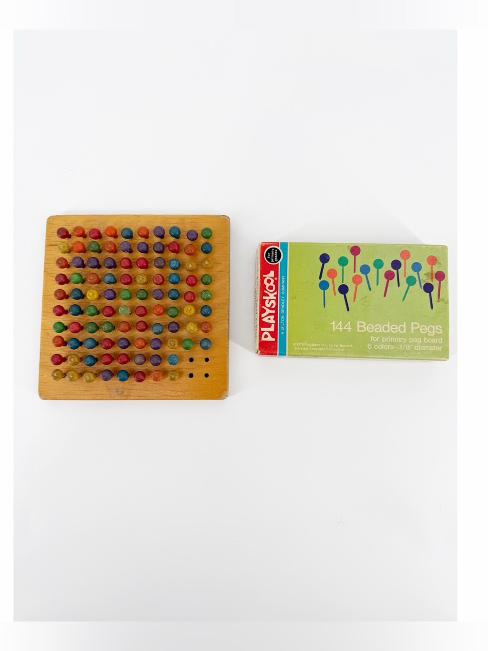 Vintage Playskool Wooden Beaded Pegs and Pegboard 60's 70's